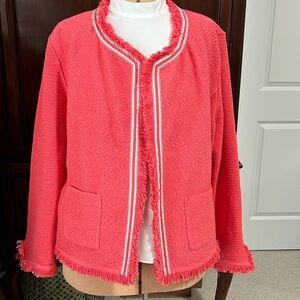 NIC & ZOE open front classic jacket. Coral with white trim. XL. NWOT